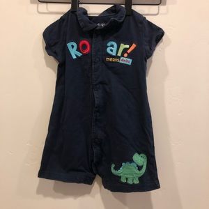 Carter's Child of Mine Baby Boy Blue Cute Dinosaur Button Up Short Sleeve Romper